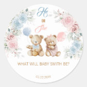 Rond Teddy Bear He or She Gender Reveal Sticker (Devant)