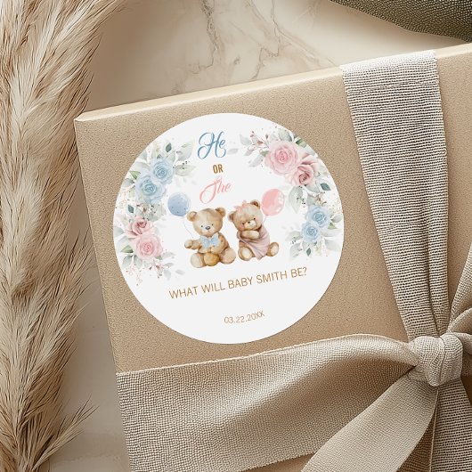 Rond Teddy Bear He or She Gender Reveal Sticker