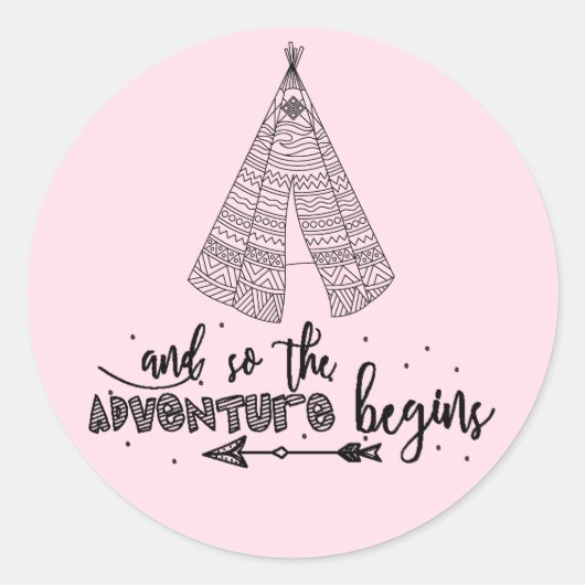 Rond Teepee Adventure Commence Favor Sticker (Devant)