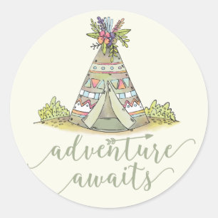 Rond Teepee Adventure Commence Favor Sticker