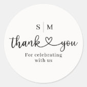 Rond Thank You Script Heart Wedding Round Sticker (Devant)