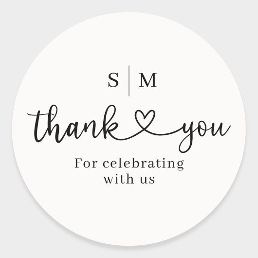 Rond Thank You Script Heart Wedding Round Sticker