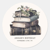 Rond Thème Livre vintage Anniversaire Favoriser Sticker (Devant)