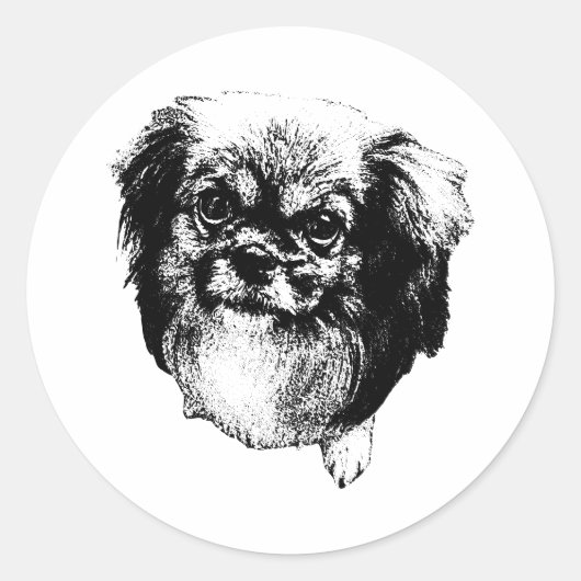 Rond Tibetan Spaniel Sticker – Calm Ink Portrait (Devant)