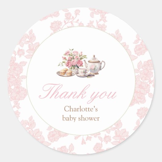 Rond Time for Tea Pink Floral Toile Sticker (Devant)