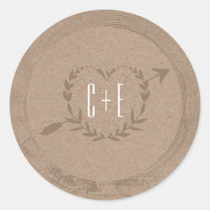 Rond Tranche en bois rustique Sticker Monogramme