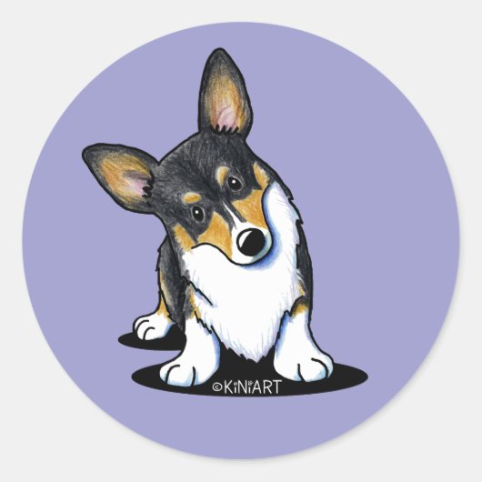 Rond Tri Curious Corgi Classic Round Sticker (Devant)