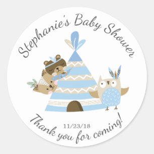 Rond Tribal Woodland Boys Baby shower Favoriser Sticker