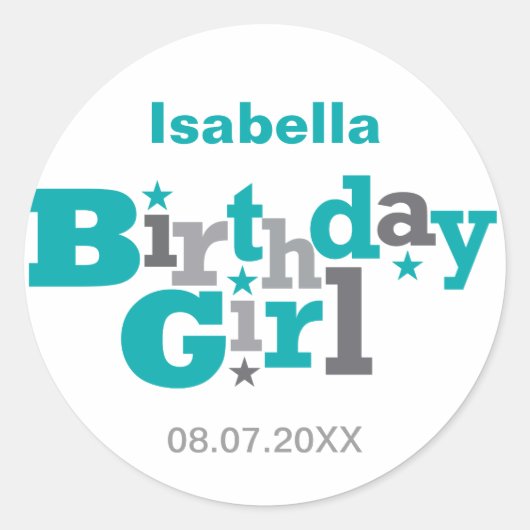 Rond Type fluctuant Sticker fille anniversaire (Devant)