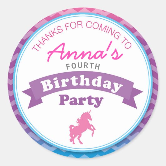 Rond Unicorn Anniversaire fête Merci Sticker (Devant)