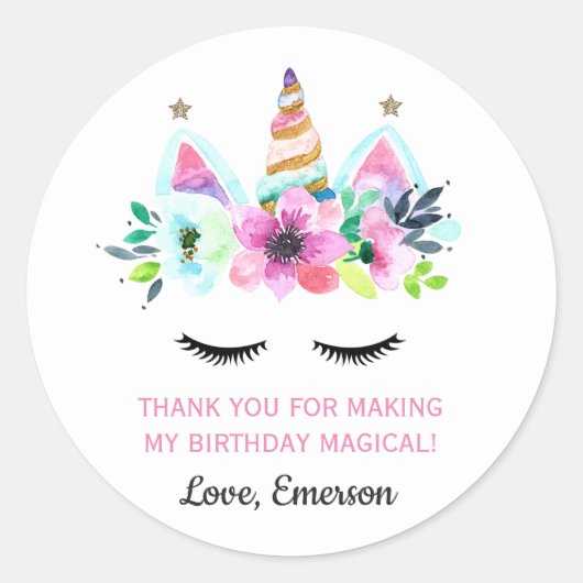 Rond Unicorn Favor Sticker - Unicorn party - faveurs (Devant)