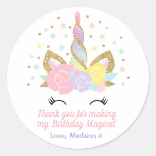 Rond Unicorn rose & Gold Party Favoriser Sticker de bal