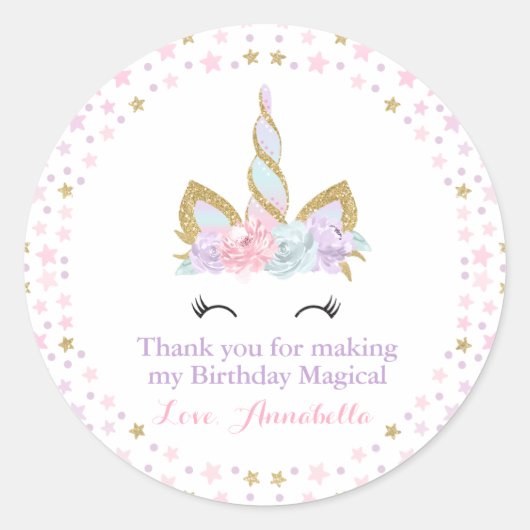 Rond Unicorn rose & Gold Party Favoriser Sticker de bal (Devant)