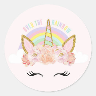 Rond Unicorn rose & Gold Party Favoriser Sticker de bal