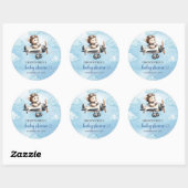 Rond Unique Boy Baby Shower Sticker Blue Brown Teddy  (Feuille)