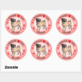 Rond Valentines Pug love pink hearts sticker set (Feuille)