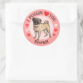Rond Valentines Pug love pink hearts sticker set (Sac)