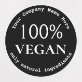Rond Vegan Zwart-wit Gepersonaliseerd voedsel Labels (Design 2)