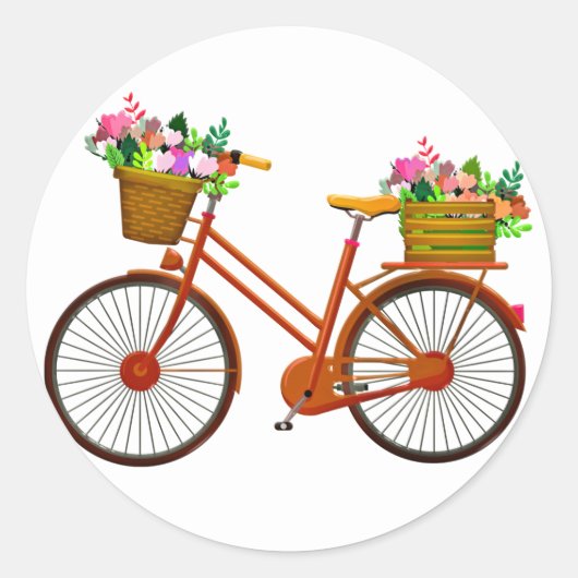 Rond Vélo Orange Avec Panier De Fleurs - Sticker (Devant)