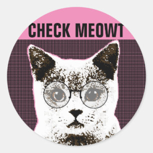 Rond Vérifier Meowt, Drôle CHAT AVEC SUNGLASSES STICKER