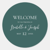 Rond Vert Foncé | Mariage Welcome Classic Round Sticker (Devant)