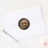 Rond Vibrant black floral birthday sticker  (Enveloppe)