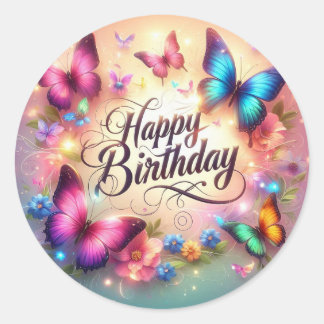 Rond Vibrant butterfly birthday sticker 