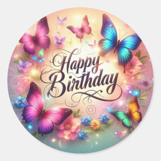 Rond Vibrant butterfly birthday sticker  (Devant)
