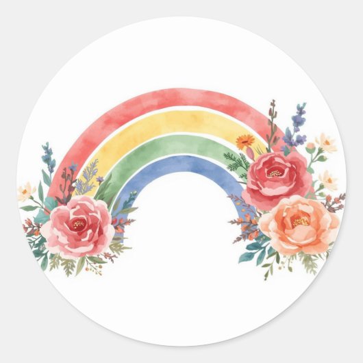 Rond Vibrant Floral Rainbow Watercolor Birthday Sticker (Devant)