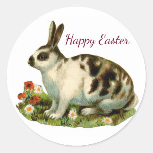 Rond Vintage Happy Bunny Sticker de Pâques