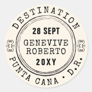 Rond Vintage Mariage Passeport Timbre ÉDITABLE Sticker