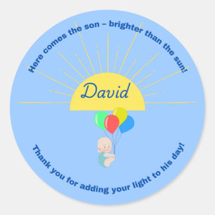 Rond Voici le Sticker Baby shower Fils pour garçon