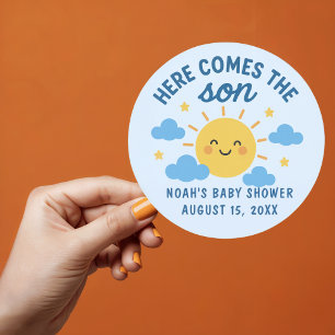 Rond Voici le Sticker Baby shower Son - Sunshine