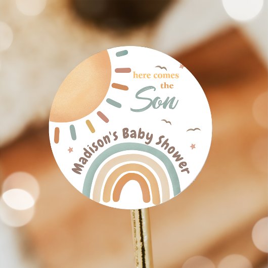 Rond Voici le Sticker Baby shower Son Sunshine