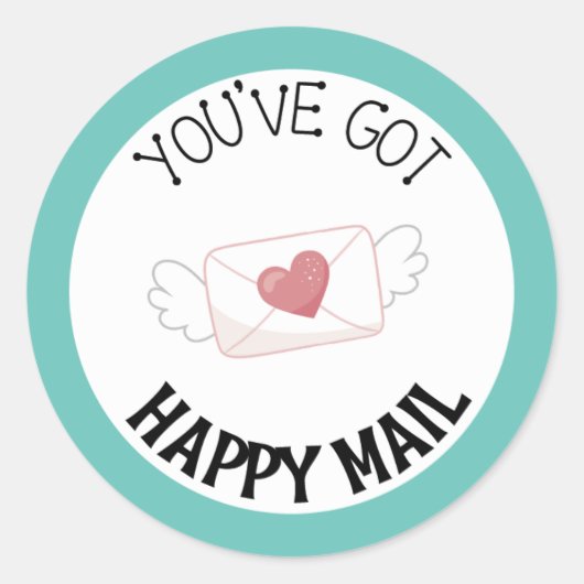 Rond Vous avez Happy Mail Round Sticker Turquoise (Devant)