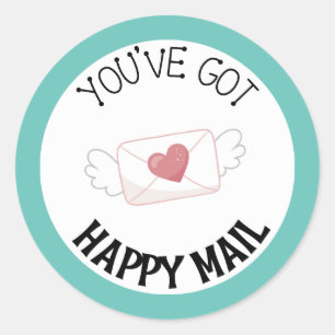 Rond Vous avez Happy Mail Round Sticker Turquoise
