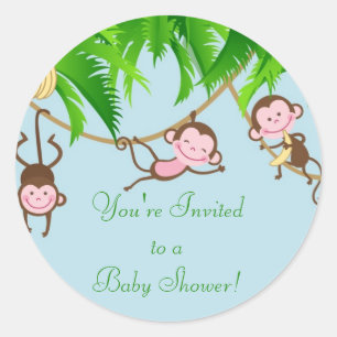 Rond Vous êtes Invited Baby Monkeys Baby shower Sticker