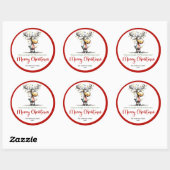Rond Whimsical reindeer funny holiday sticker design (Feuille)