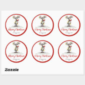 Rond Whimsical reindeer sticker cartoon Christmas charm (Feuille)