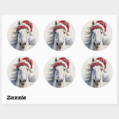 Rond White Horse Christmas Sticker (Feuille)