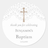 Rond White Lace Baptism Thank You Classic Round Sticker (Devant)