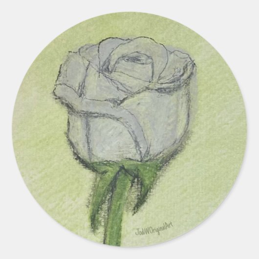 Rond White Rose Sticker hand drawn original artwork. (Devant)