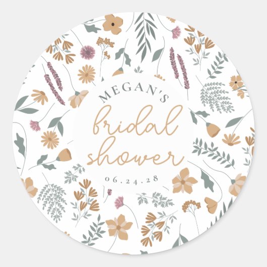 Rond Wildflower Bridal Shower Sticker - Orange (Devant)