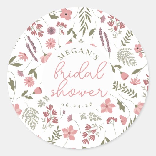 Rond Wildflower Bridal Shower Sticker - Pink (Devant)