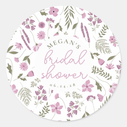 Rond Wildflower Bridal Shower Sticker - Purple (Devant)