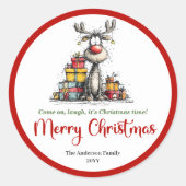 Rond Witty whimsical reindeer sticker funny deer doodle (Devant)