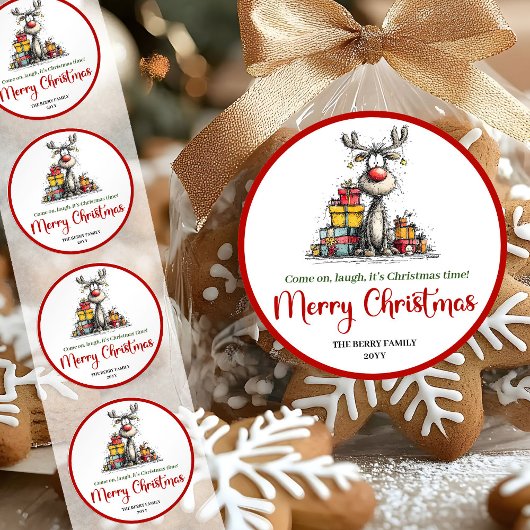 Rond Witty whimsical reindeer sticker funny deer doodle