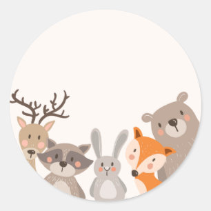 Rond Woodland baby shower faveur tag Sticker Animaux Fo