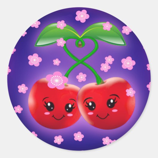 Rond WQ Me et vous Kawaii Cherry Couple 3" STICKER (Devant)