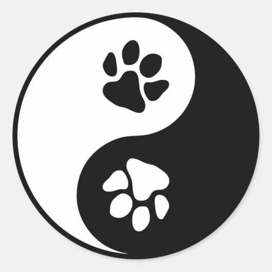 Rond Yin Yang Paw Classic Round Sticker (Devant)